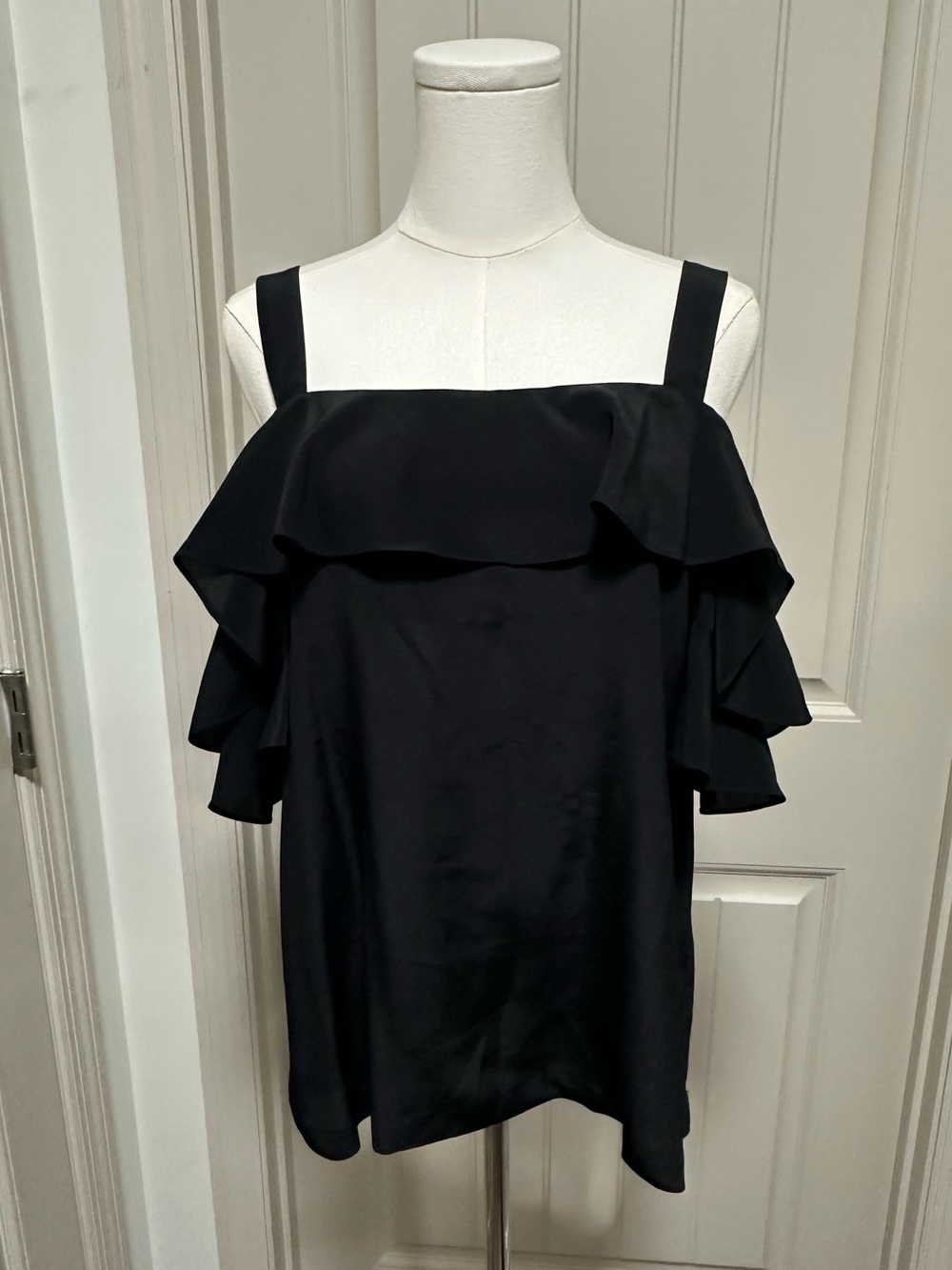J. Crew 100% silk  Black Ruffle Off-Shoulder Camisole